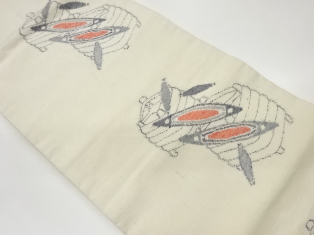 リサイクル　手織り紬糸巻き様織出し名古屋帯